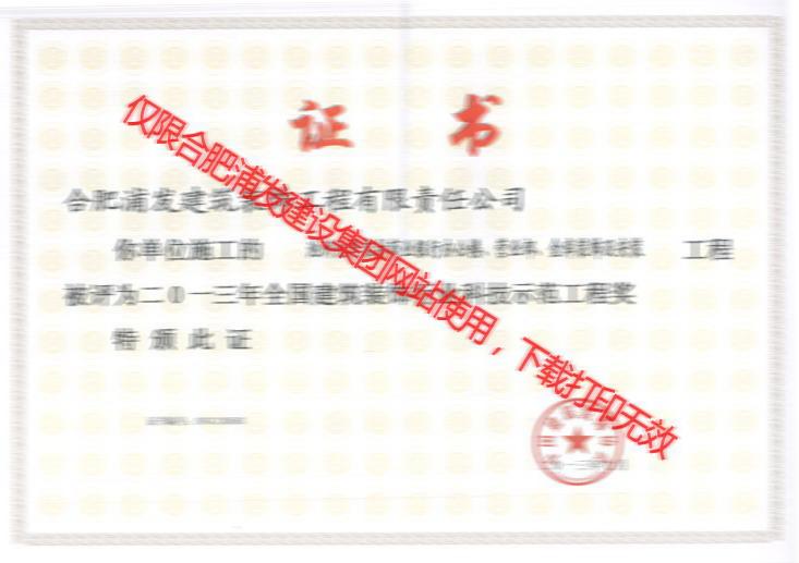 2013池州九華全國建筑裝飾行業科技示范工程獎